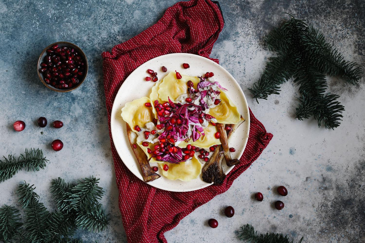 Weihnachtsmenü Hauptgericht: Selbstgemachte Kürbis-Ravioli mit Pilzsoße