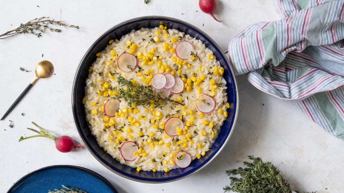 Veganes Sommerrisotto mit Mais