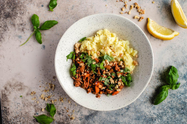 Kartoffelbrei mit veganer Bolognese