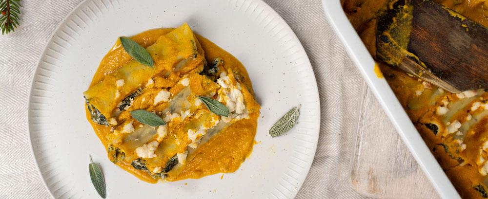 Kürbis-Salbei-Cannelloni mit Spinat-Füllung