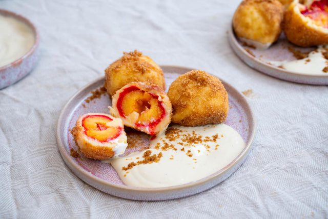 Pflaumenknödel mit Vanillecreme