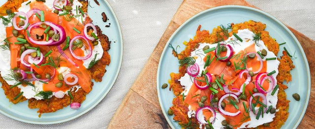 Süßkartoffel-Rösti mit Karottenlachs